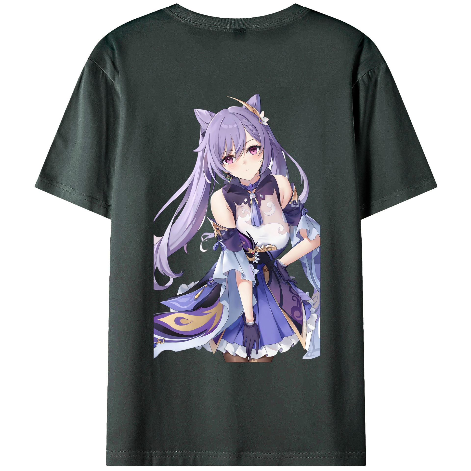 げんし神 刻晴 こくせい genshin Kokusei 綿100％ メンズ半袖Tシャツ（バックプリント） 通気性